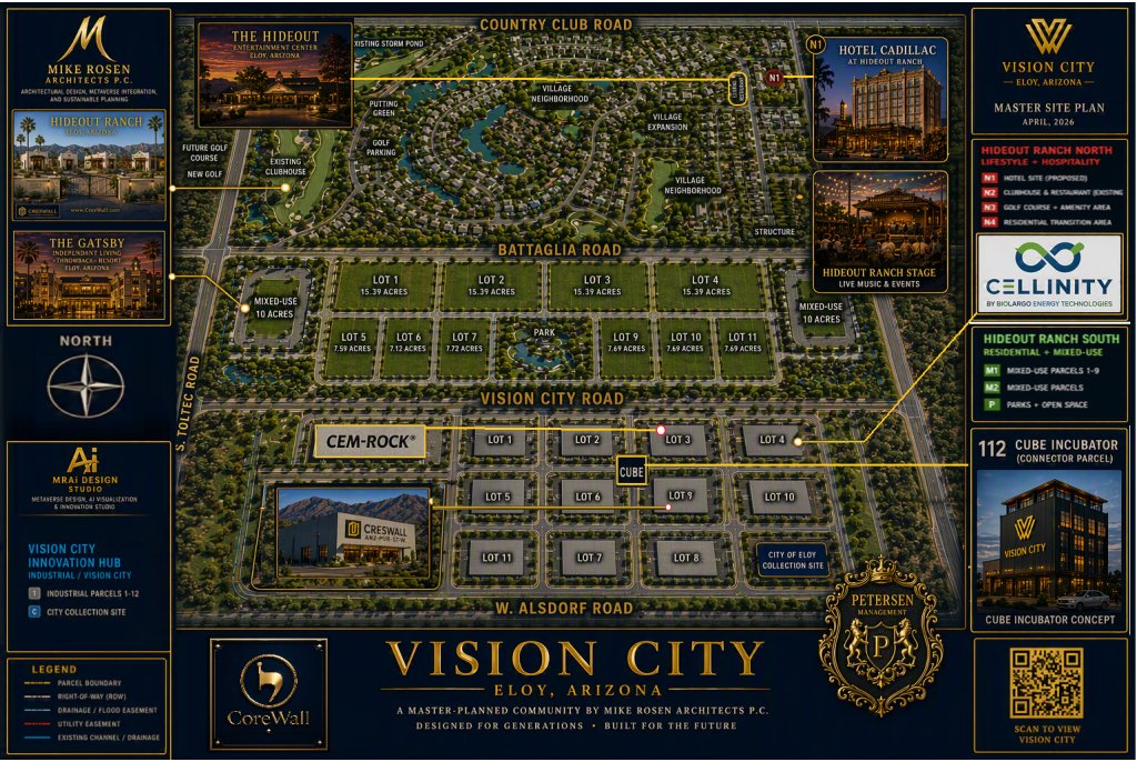 Vision City, Eloy, Arizona — master site plan board by Mike Rosen Architects P.C.